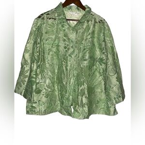Erin London Floral Embroidered Sheer Shirt‎ Top Women 1X Button Down Feminine